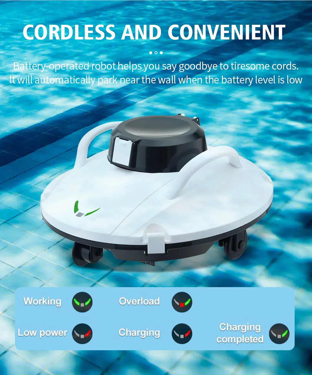 Hot Cordless Pool Robot Vacuum Swimming Automatic Robotic Pool Cleaners, Robotic Pool Rechargeable Cleaner for Above Ground &amp; in-Ground Swimming Flat Pools