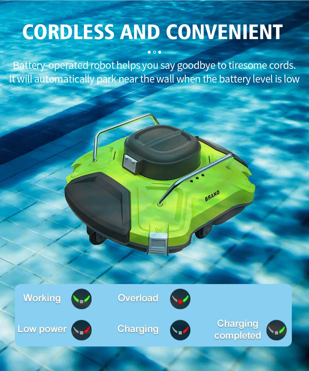 Cordless Robotic Pool Cleaner, Pool Vacuum Cleaner Lasts 120 Mins, with Self-Parking Technology LED Indicator, Automatic Pool Cleaners Ideal for Above/in-Ground