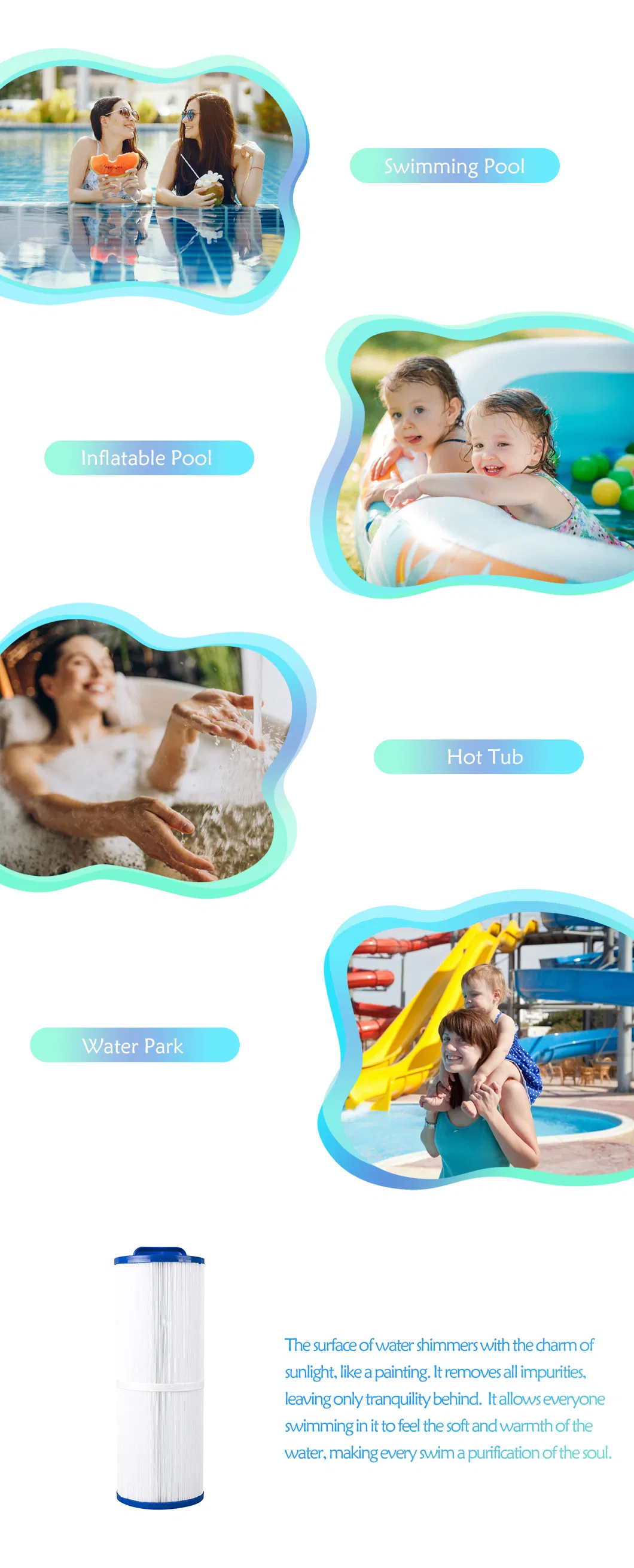 Swimming Pool SPA Filter Cartridge Water Filter Element Nonwovens Tube for Swimming Water Purification