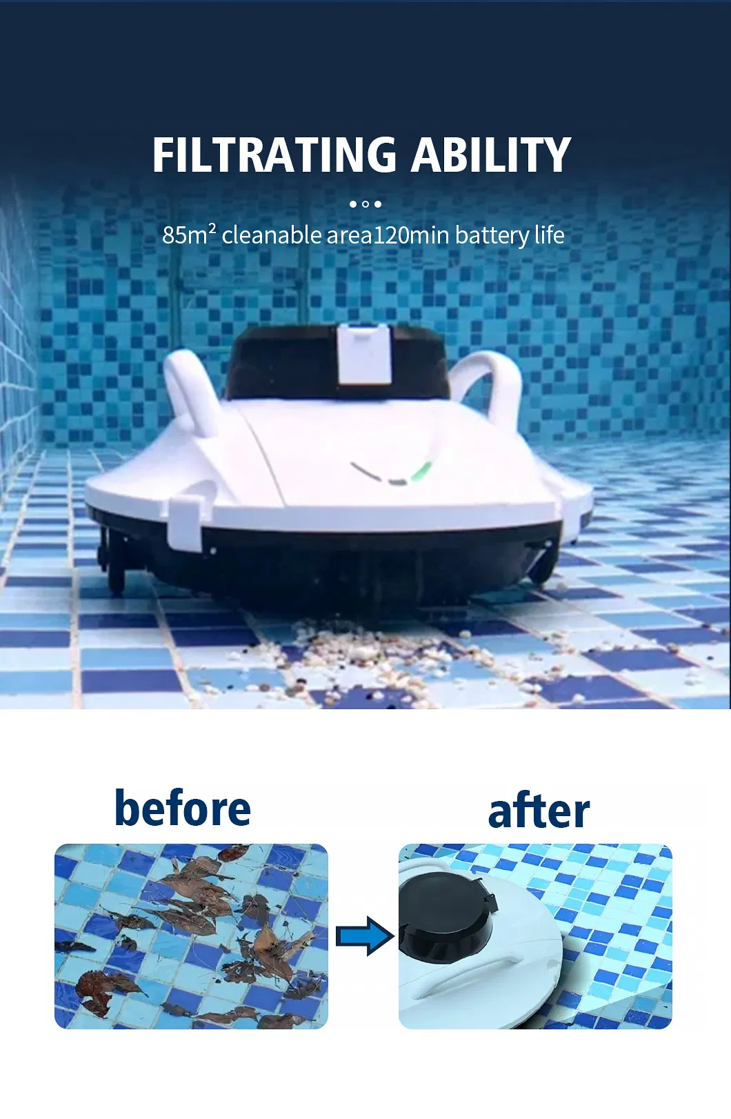Cordless Robotic Pool Cleaner - Automatic Pool Vacuum for Inground Above Ground Pools - Smart Water Sensor Technology - Dual-Drive Motors Lasts 60 Mins