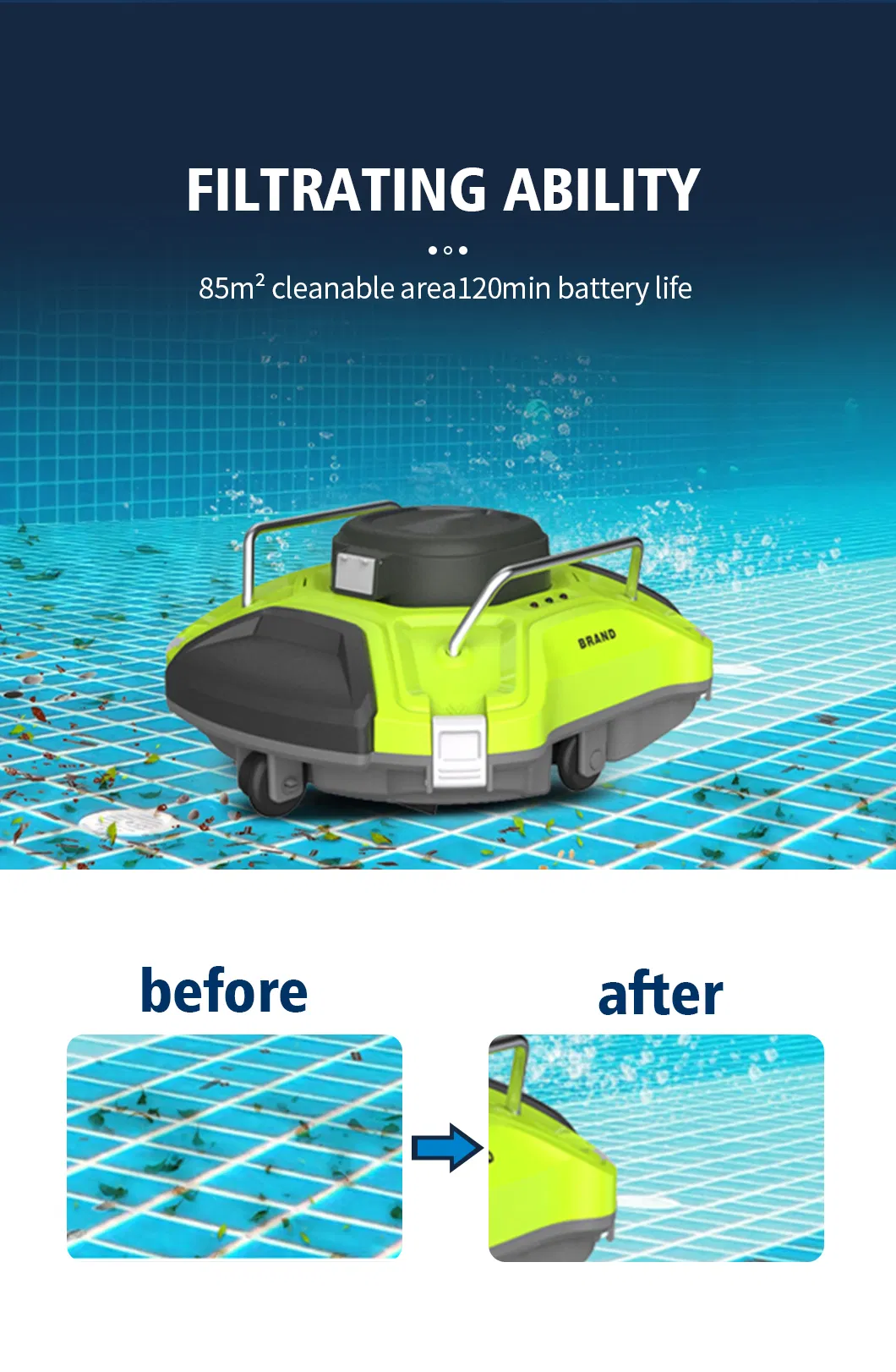 Cordless Robotic Pool Cleaner, Pool Vacuum Cleaner Lasts 120 Mins, with Self-Parking Technology LED Indicator, Automatic Pool Cleaners Ideal for Above/in-Ground