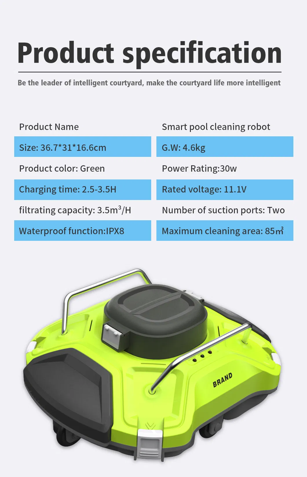 Cordless Robotic Pool Cleaner, Pool Vacuum Cleaner Lasts 120 Mins, with Self-Parking Technology LED Indicator, Automatic Pool Cleaners Ideal for Above/in-Ground